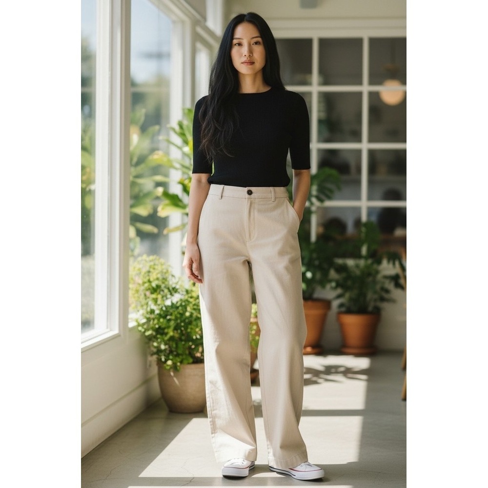 Ann Taylor Pants Womens Petite 10P Ivory High Rise Wide-Leg Lined Trouser career